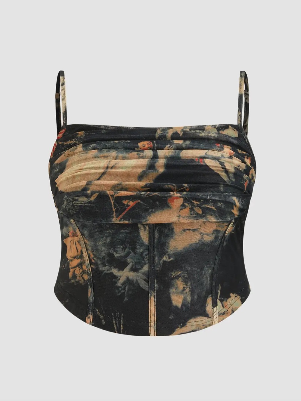 Cider Mesh Graphic Ruched Corset
